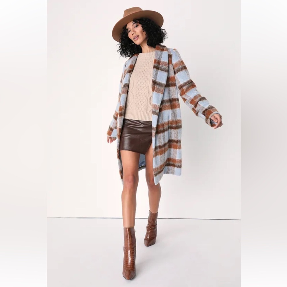 Winter Wanderings Blue and Brown Plaid Coat